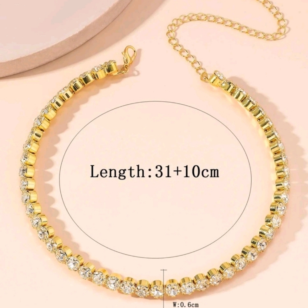 Gold Tone Women's Full Rhinestone Costume Jewelry Choker Necklace - Picture 2 of 8